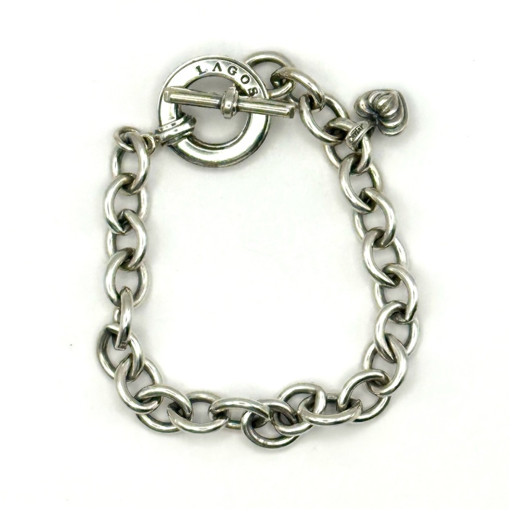 Lagos Caviar Silver Fluted Heart Charm Bracelet